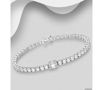 925 Sterling Silver Tennis Bracelet, Decorated with CZ Simulated Diamonds